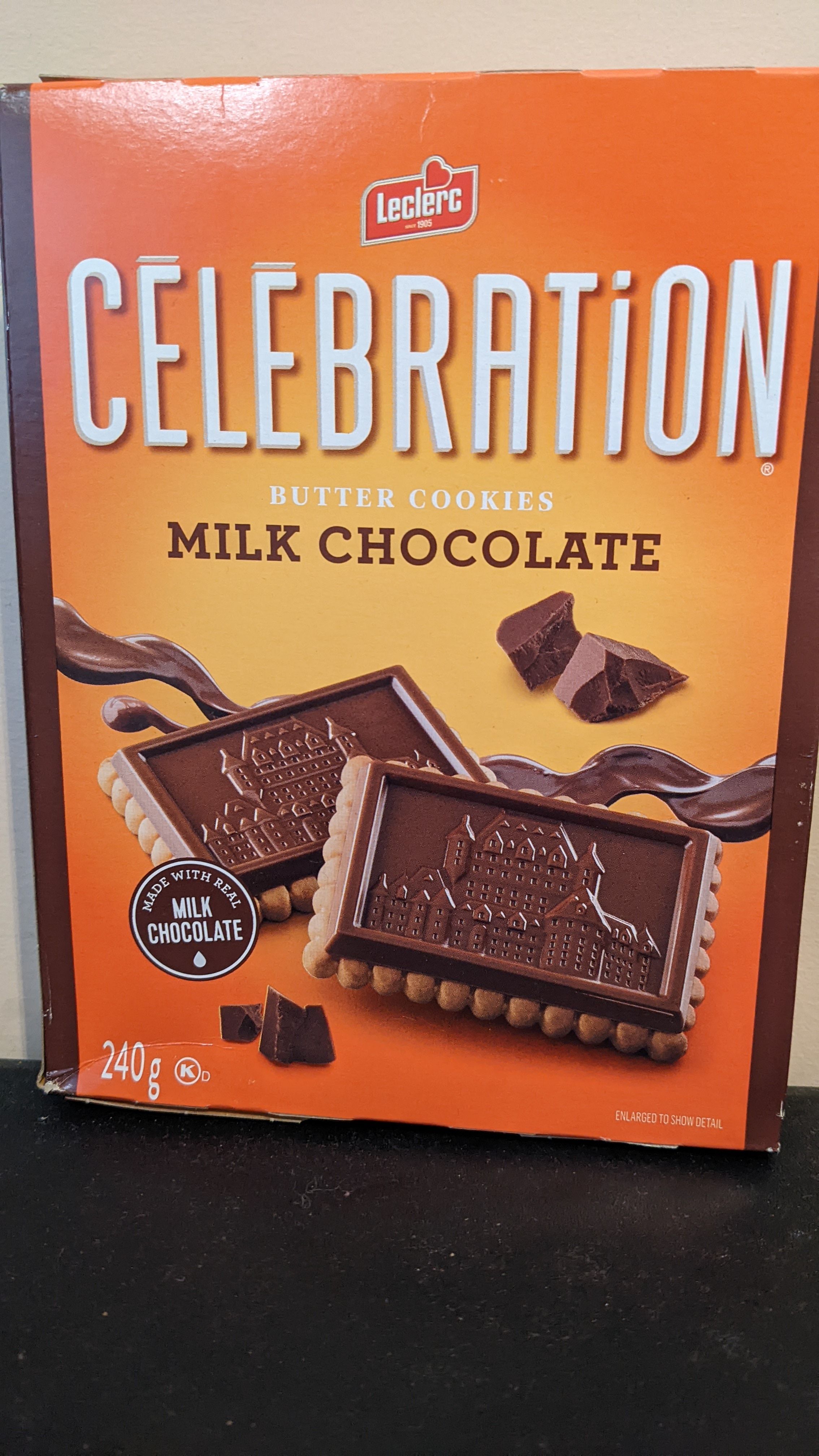 A box for Celebration Milk Chocolate cookies