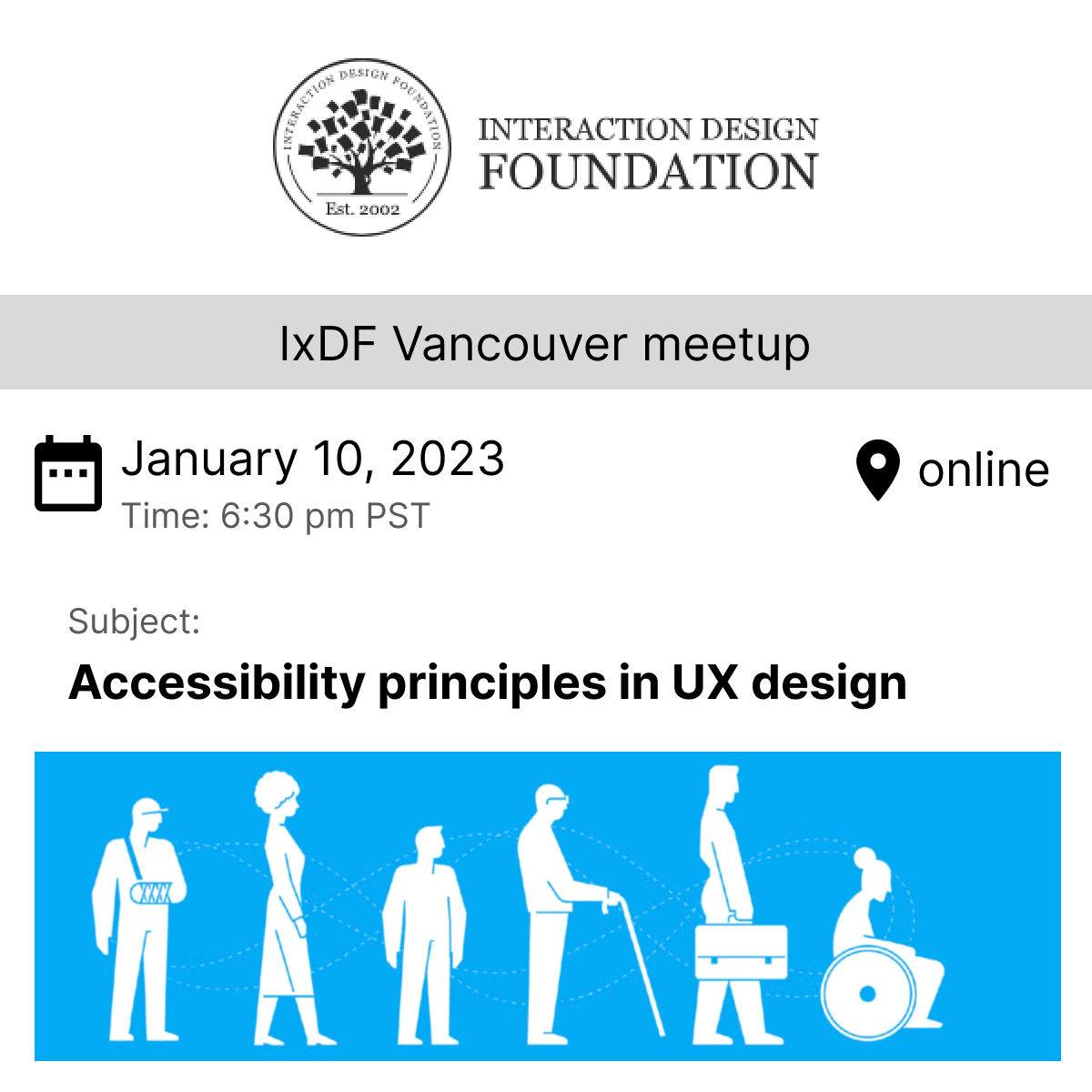 IxDF log and picture of multiple silhouettes demonstrating the some of the diversity in accessibility.