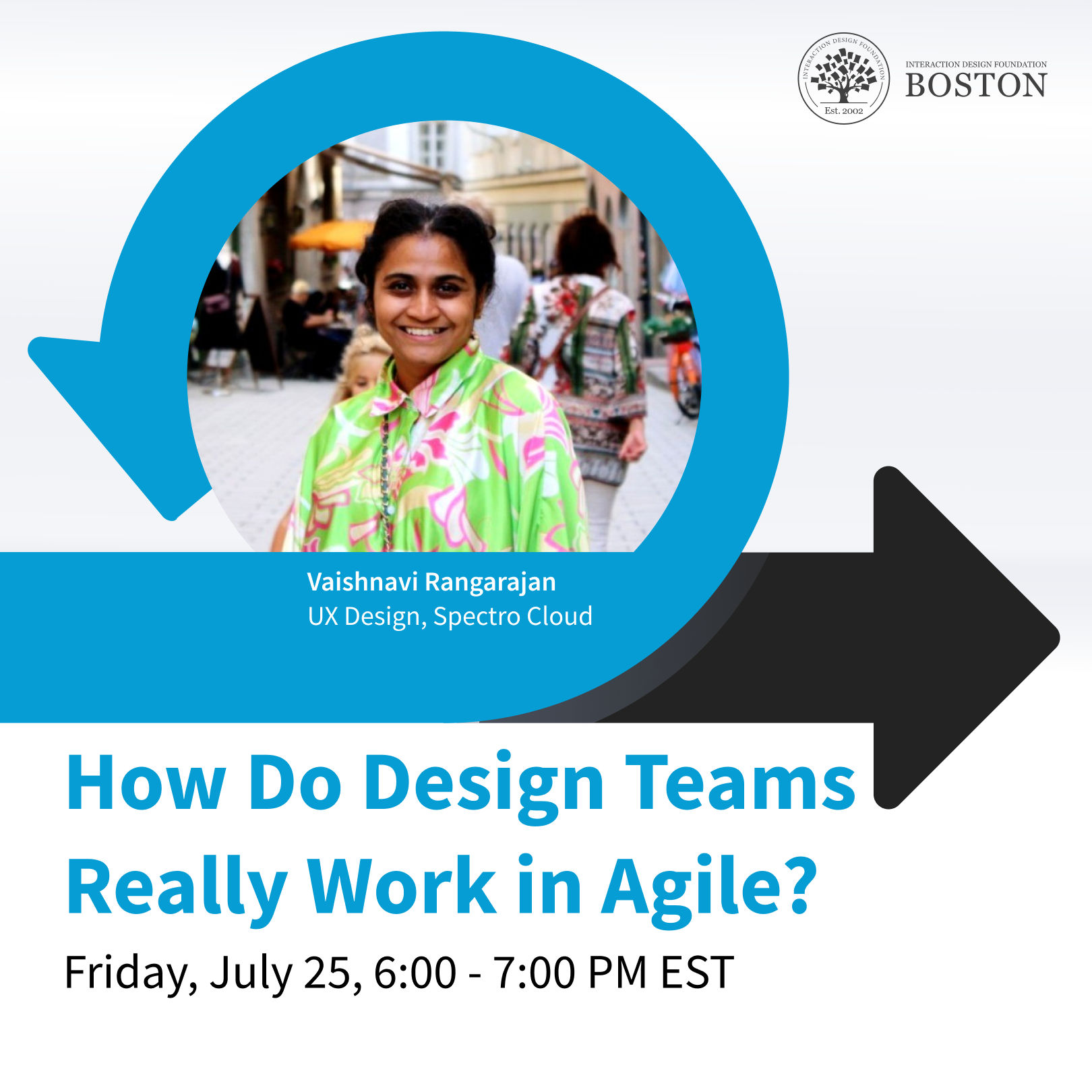 Picture of event description, photo of Vaishnavi Rangarajan, with title of event.