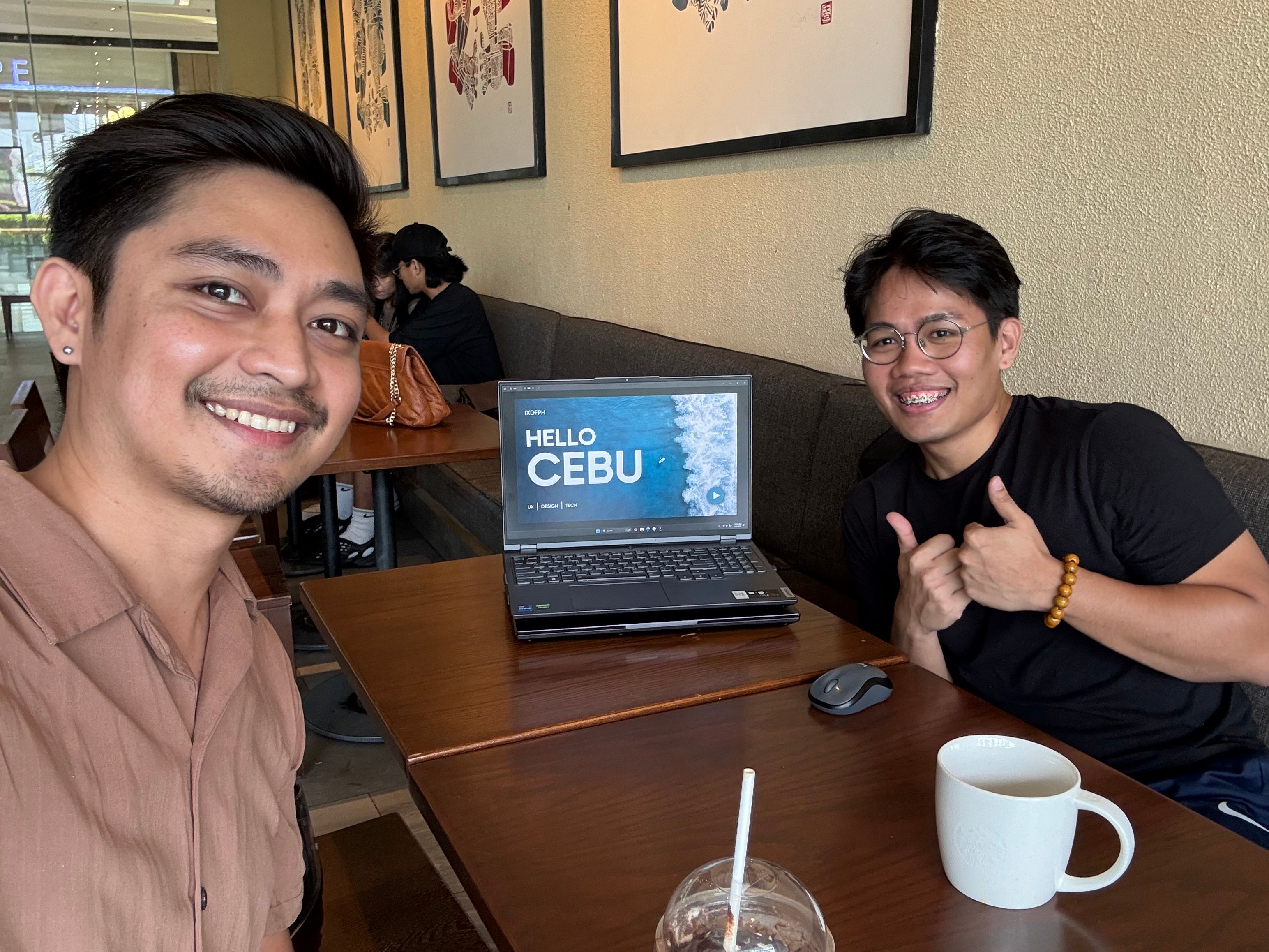 Jim and Gillon at the IxDF Cebu meetup, SM Seaside Starbucks—great fun convos over coffee!