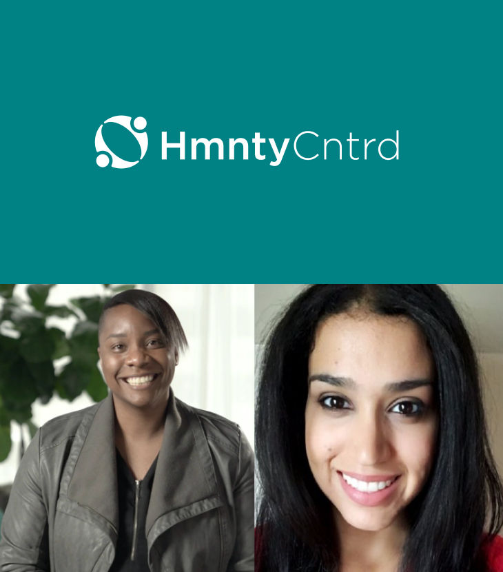 HmntyCntrd Logo, photo of Vivianne Castillo, photo of Alba Villamil